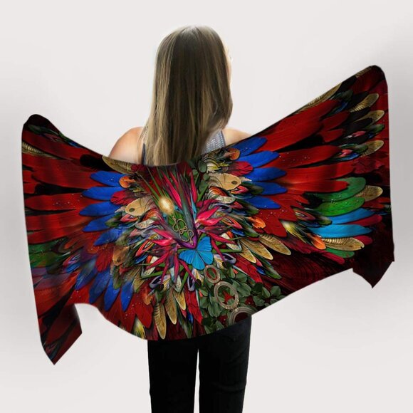 Scarlet Macaw Wings Redbird of Paradise Long Scarf Shawl - Picture 13 of 13